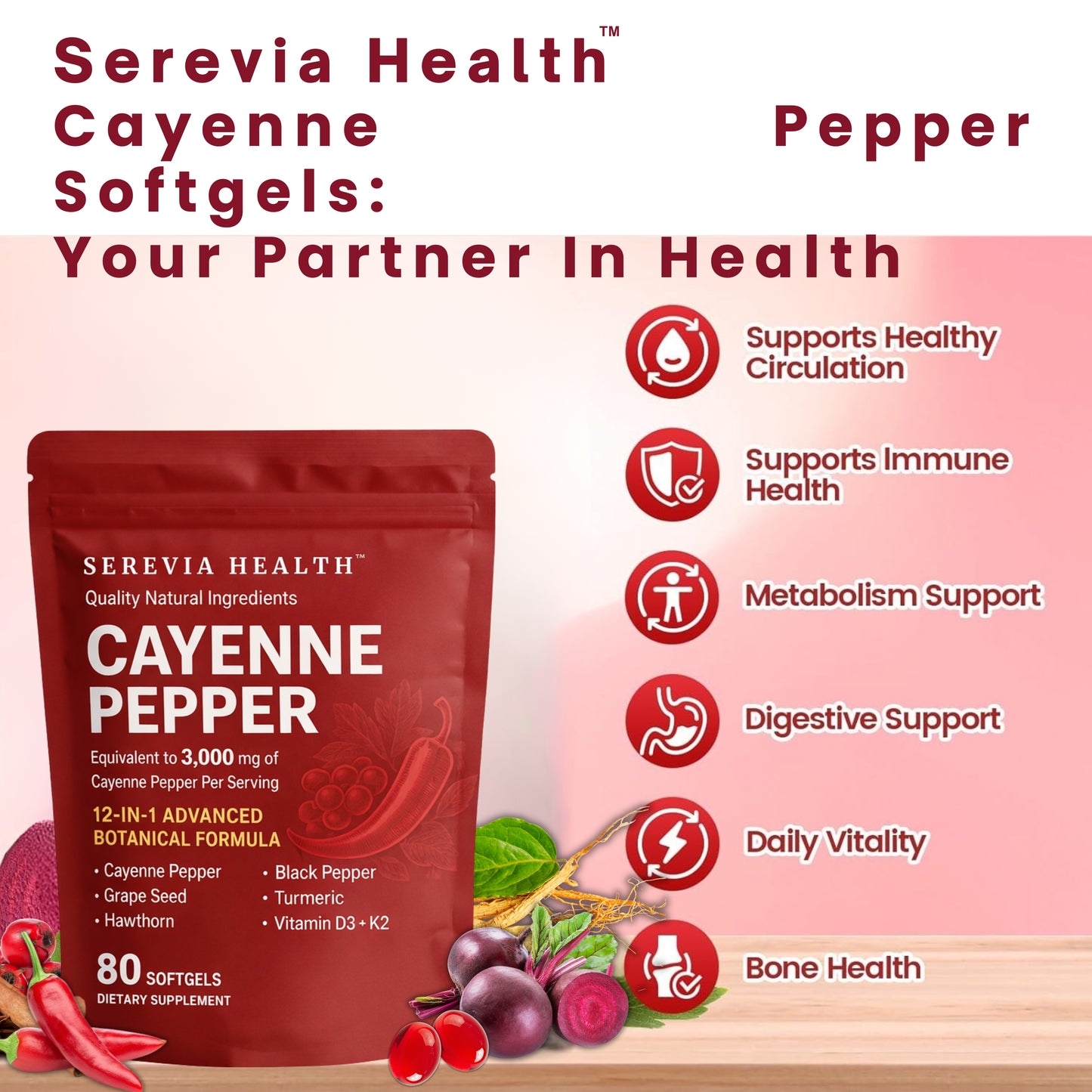 Serevia™ Cayenne Pepper + Herbal Blend Softgels