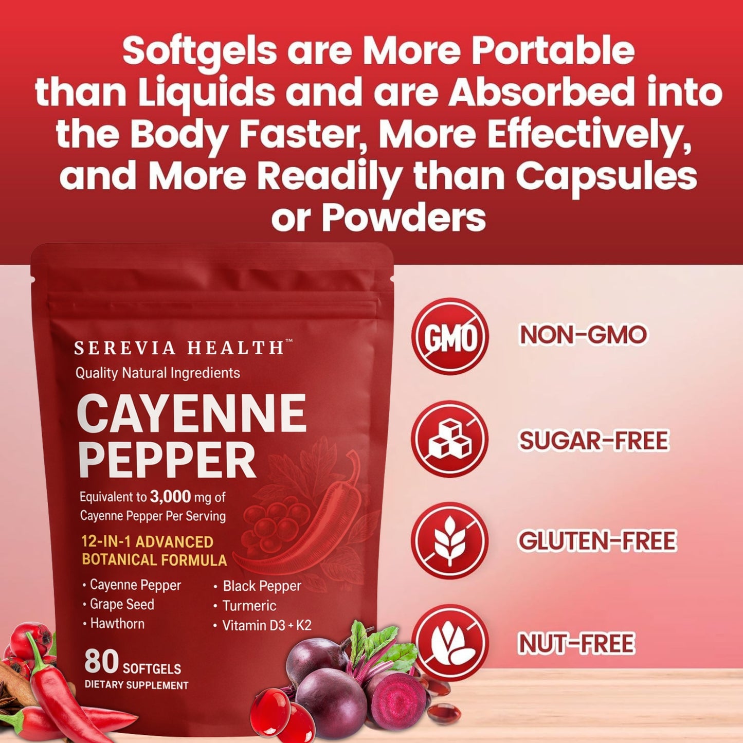 Serevia™ Cayenne Pepper + Herbal Blend Softgels