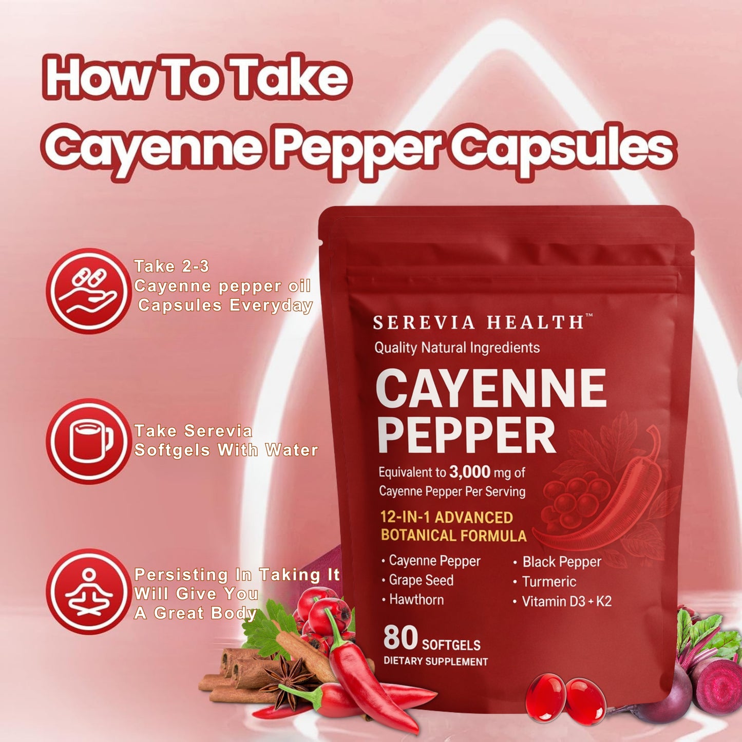 Serevia™ Cayenne Pepper + Herbal Blend Softgels