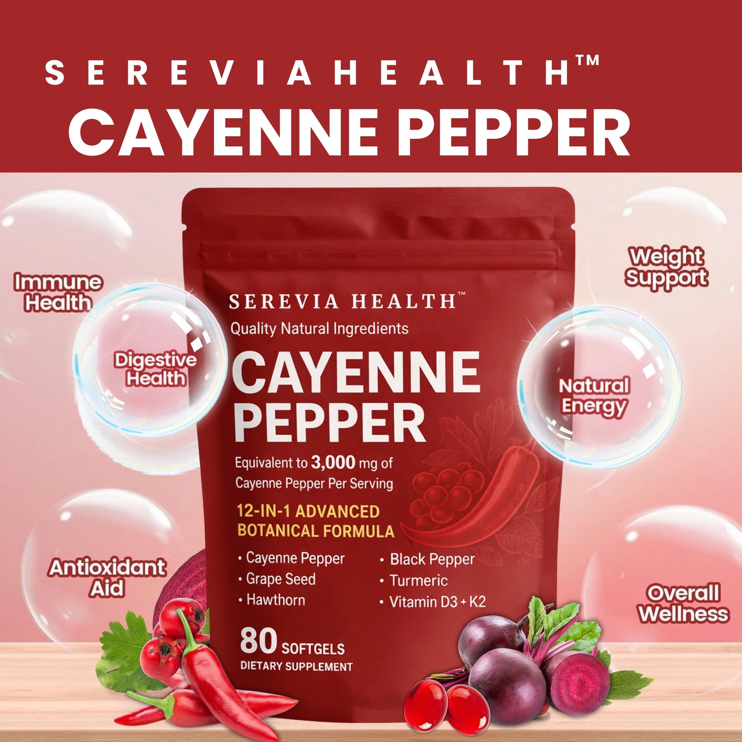 Serevia™ Cayenne Pepper + Herbal Blend Softgels