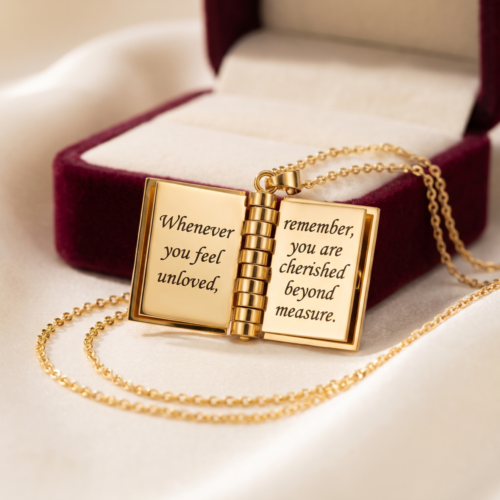 Letter To My Daughter book locket necklace, open